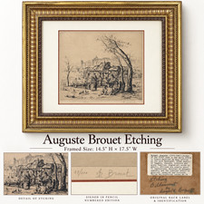 Auguste Brouet Signed Etching “Billancourt” 22/100 French Framed Antique Print picture
