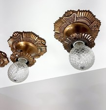 Antique 1920s 30s Art Deco Copper Theater Bare Bulb Gatsby Light Fixtures Set picture