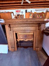 Antique Quarter Sawn Oak Fireplace Mantel Surround, Brown Wood 61x51x12