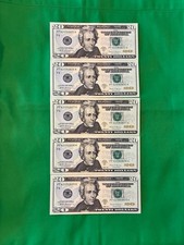 CRISP UNCIRCULATED TWENTY DOLLAR BILLS 2017A $20 SEQUENTIAL NOTES LOT of 5 $100 picture