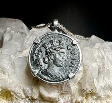 Genuine Ancient Roman Goddess Of Luck And Horse Coin In Silver Pendant picture