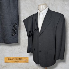 Manzini Uomo 2 Piece suit Mens 44R Pants 38x28 Black Grid Check Wool 3 Button picture