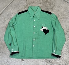 True Vintage 70’s Handmade Cow Stitched Button Up Green Men’s Western Collared picture