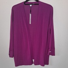 NWT CHICO'S Sz 2 Purple Cardigan Sweater Open Front 3/4 Sleeve Gold Detail US L  picture
