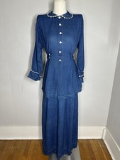 Antique 1910s Indigo Blue Polka Dot Skirt And Blouse Set picture