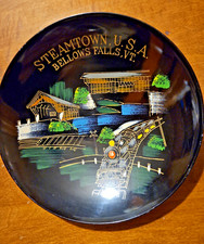 STEAMTOWN U.S.A. Bellows Falls VT. Hand Painted Black Bowl TRAIN,COVERED BRIDGES picture