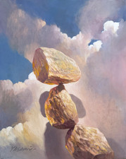 Sunset Sky clouds Balance of Rocks Signed YASAMI oil painting framed 21