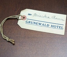 Antique Grunewald Hotel Trunk Luggage Tag New Orleans Miss Iva Brown RARE picture