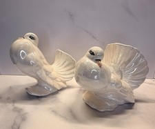 Vintage Pearl Lusterware Ceramic Dove Planter Pair Lovebirds Iridescent Figurine picture