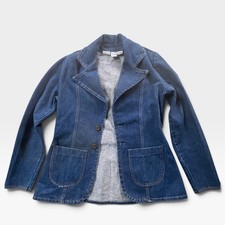 Vintage 70s Wrangler Denim Blazer Jacket Blue Cotton Made in USA Large F51 picture