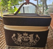 Vintage Y2K Juicy Couture Black Velour Train Case Makeup Bag Rare Twin Dog P&G picture