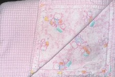 Vintage Pink Baby Blanket Waffle Weave Cats Carriage Bath Duck 39” X 28” HTF picture