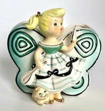 Vintage Consco Marilyn Exclusive Green/ Teal Butterfly Planter Girl and Kitten picture