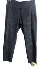 ID Ideology Leopard Print Cropped Leggings XL Black Sheen Stretch Pockets 25 in picture