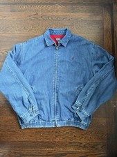 Vintage Polo Ralph Lauren Denim Jacket Mens Size L Red Lining Full-Zip 90s RL picture