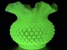Vtg Fenton Topaz Opalescent Glass Hobnail Ruffled Vase Uranium Oxide Glow 1940 picture