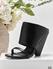 Shuzia Women's Round Toe  Black Canvas Cuffed High Heel Sandal picture