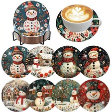 ijbnhd 8 PCS Diamond Art Coasters, Christmas 4X4X0.1, Snowman picture