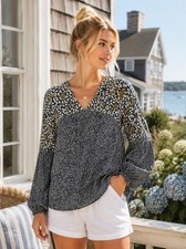 Anthropologie THML Women's M Blue Blouse Polyester Tunic Floral Peasant Boho picture
