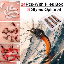 24Pcs/Box Fly Fishing Flies Kit Dry Wet Nyphms for Trout Bass Salmon picture