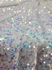 White Velvet Clear Iridescent Sequin Fabric By Yard Shine Sparkle Fashion Stretc picture