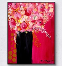 Mary Myers Original Abstract Expressionism 11x14 Pink Floral Bouquet Signed Fine picture