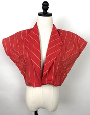 Vintage Bolero Jacket Womens Large Sun Faded Salmon Red Stripe Cropped 80s 90s picture