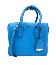 MCM Milla Park Avenue Mini Blue Grained Leather Tote Shoulder Bag Crossbody picture