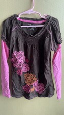 YOUTH GIRLS CHEROKEE LONG SLEEVE SHIRT BROWN MEDIUM FLORAL picture