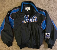 Vintage Majestic New York Mets Dugout Jacket Mens Large Full Zip MLB Black picture