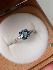 Teal montana sapphire ring vintage teal sapphire ring round cut teal ring picture