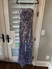Jovani Lilac Sequin Mesh Feather Hem Sweetheart Jumpsuit Dress Size 2 picture