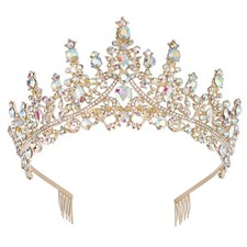 COCIDE Gold Crowns for Women Tiaras 1 Count (Pack of 1), T6,Gold AB Crystal picture