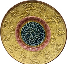 Antique GS Zell Baden German Majolica Plate Yellow Grapevine Pattern 1907 picture