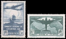 France 1936 AIR POST SOUTH ATLANTIC FLIGHT SET MNH #C16-C17 [faint toned spot] picture