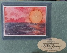 “SAILOR’S WARNING” MM#138 ACEO SIGNED OOAK WATERCOLOR LANDSCAPE OCEAN RED SKY picture