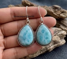 Natural Caribbean Larimar Earrings 925 Sterling Silver Artisan Christmas Gift picture