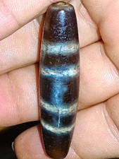 Pre-1800s Indo/Tibetan old Agate 4 Stripes Dzi Bead 57*13mm 16.1 grams  picture