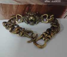 Vintage Tiger Head Men Bracelet: Solid Brass Copper Chain picture