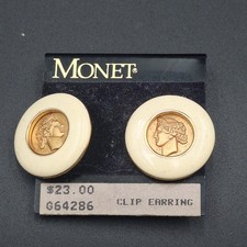 New Monet Vintage Greek Roman Coin Stud Earrings Two Tone Gold Silver Vintage picture