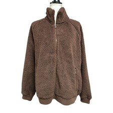 Athleta Tugga II Sherpa Fleece Jacket Brown Full Zip Teddy Coat Women's Size L picture