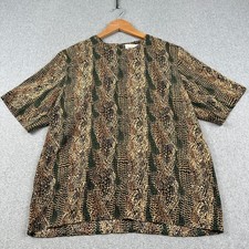 Vintage 80s 90s Worthington Blouse Womens Medium Animal Print Brown Short Sleeve picture