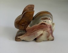 Vintage Hand Carved Banded Onyx Rabbit Figurine Marbled Aragonite Stone Bunny picture