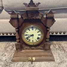 1890s  VINTAGE ANTIQUE ANSONIA STRIKES CLOCK 8 Day WITH WALNUT CASE WORKS picture