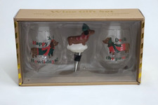 TMD Holdings Dachshund Stemless Wine Glass And Bottle Stopper Set 3 Piece picture