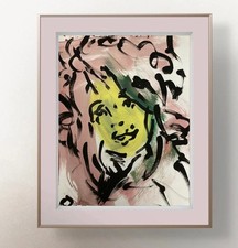 OMAN Original Painting Abstract Portrait Woman Pop Art Face Paper 8.5x11 Signed picture
