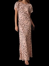 O.P.T. Few Moda Leonor Silk Dress Pink Peach Brown Flutter Sleeve Maxi  NWT picture