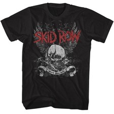 SKID ROW Mens New OFFICIAL SKULL AND WINGS 100% BLACK Shirt picture