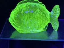 Wilkerson Uranium Glass Puffy Fish Glows Green Colored Figurine picture