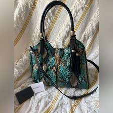 Brahmin Celia Bird Of Paradise Frontera Snake Embossed Leather Satchel picture